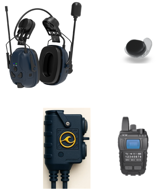 Supplied images of a headset, an earpiece, a Poulpe interface and a radio device